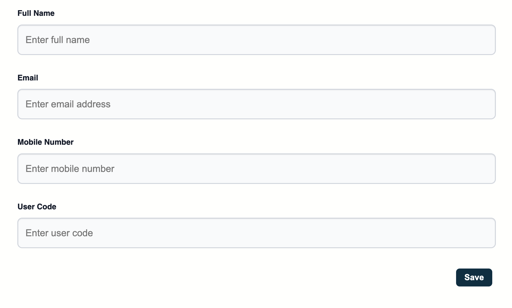 Add User Code form