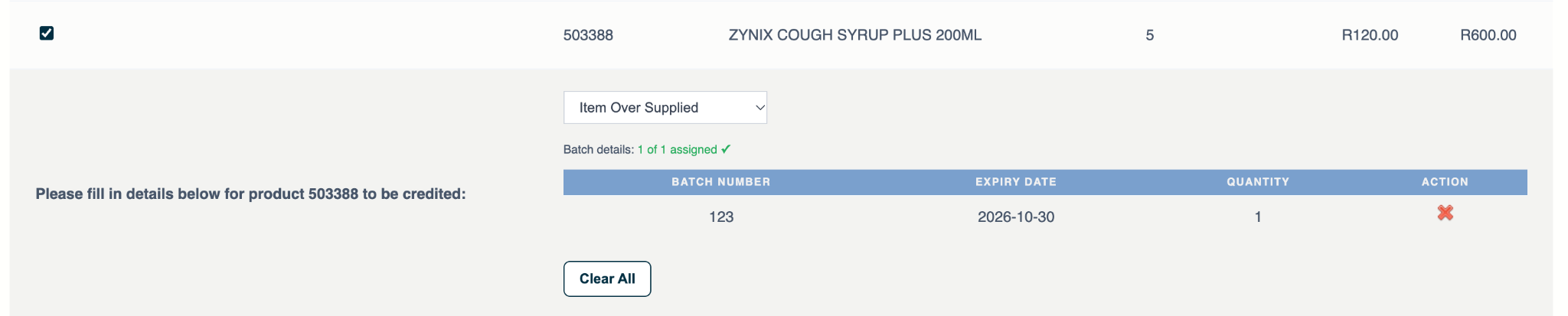 Assigned batch details on a credit request