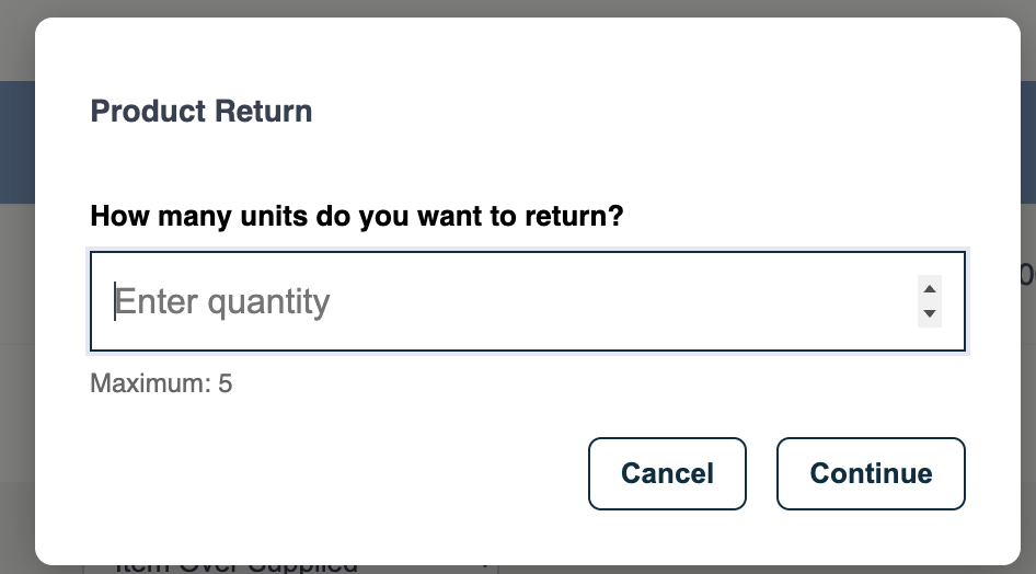 Product Return quantity dialog